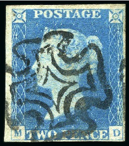 1840 2d Blue pl.1 MD with fine to very good margins,