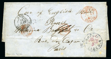 Stamp of Liberia 1860 Wrapper to Paris originally with a first issue