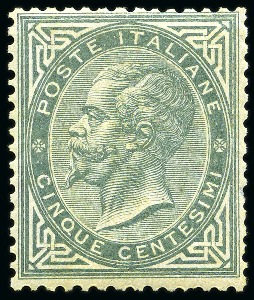 1863-65 Victor Emmanuel 5c Greenish-grey (Sassone T16)