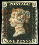 Stamp of Great Britain » 1840 1d Black and 1d Red plates 1a to 11 1840 1d Black used group of 14, several with four margins