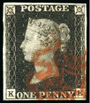 1840 1d Black used group of 15, several with four margins