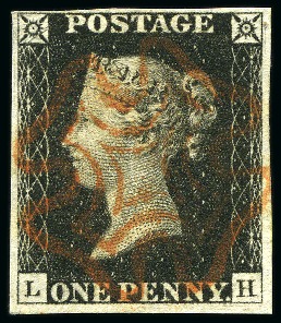 1840 1d Black pl.1b LH with close to good margins, crisp and complete red MC