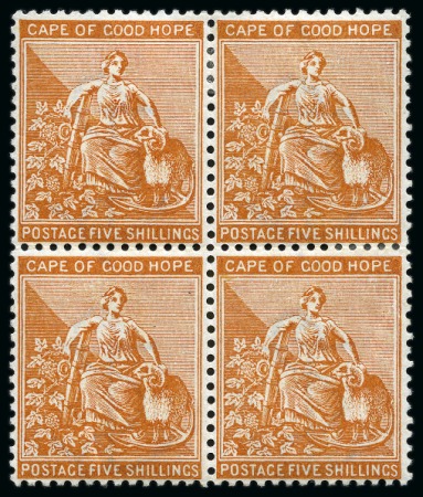 Stamp of South Africa » Cape of Good Hope 1893-98 5s brown-orange, mint block of four, fresh