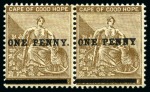 1893 1d on 2d pale bistre, pair and single, mint nh,