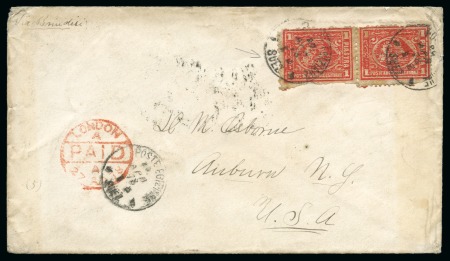Stamp of Egypt » 1874 Bulaq 1874-75 1pi pair on 1878 (Apr 20) envelope from Suez to USA via London