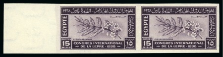 Stamp of Egypt » Commemoratives 1914-1953 1938 International Leprosy Congress mint nh imperf. set of three in left marginal pairs