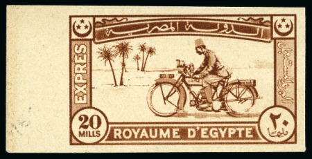 1926 Express 20m dark brown imperf. left marginal with "Cancelled" on reverse