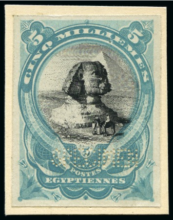 Stamp of Egypt » 1864-1906 Essays 1906 5m Essay by Bradbury and Wilkinson depicting a Sphinx & Pyramid with SPECIMEN perfin