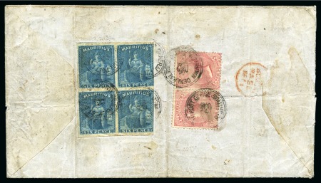 1859-61 6d blue, a block of four and 1860-63 4d rose on cover