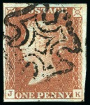 1840 1d Black pl.11 JK with fine to good margins, with Irish "153" 1844-type numeral