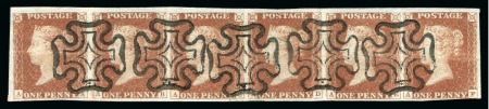1840 1d Red (from the black plates) pl.11 AA-AF horizontal strip of six