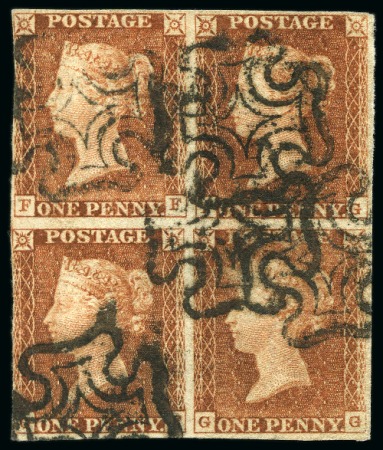 1840 1d Red (from the black plates) FF/GG block of four used