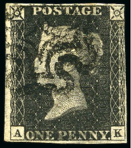 1840 Black (2) & 1d Red (23) pl.11 selection from row A