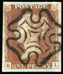1840 1d Red pl.11 selection (22) from row B