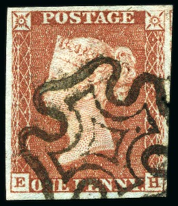 1840 1d Red pl.11 selection (25) plus 3 margin 1d black from row E