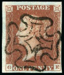 1840 1d Red pl.11 selection (21) from row G