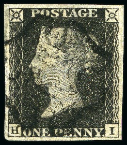 1840 1d Black (1) and Red (23) pl.11 selection from row H