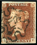 1840 1d Black (1) and Red (16)  pl.11 selection from row I