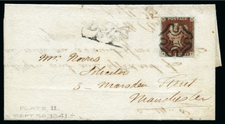 1840 1d Red pl.11 EF (from the black plates) on cover