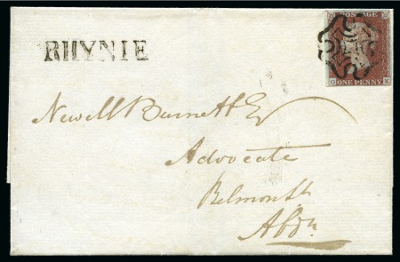 1840 1d Red pl.11 OK (from the black plates) on cover from Rhynie, Scotland