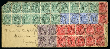 Stamp of Great Britain » King Edward VII FIRST DAY OF ISSUE1902 De La Rue 1/2d blue-green, block