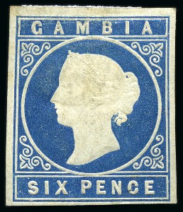 Stamp of Gambia 1874 Cameo CC 6d blue, imperforate, unused