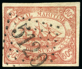 Stamp of Egypt » Egypt Suez-Canal Company 1868 40c pink, used with good to large margins, showing