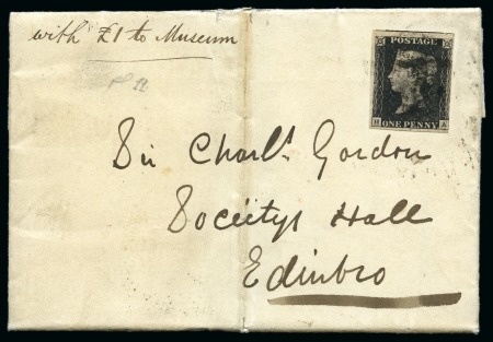 1840 1d Black pl.11 HA  on cover from Auchencrow, Scotland