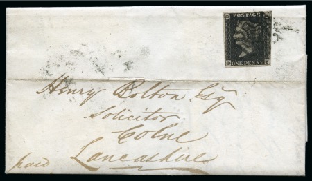 1840 1d Black pl.11 DF, fine to large margins, on cover from Halifax