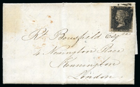 1840 1d Black BA, just cut into at top, tied to 1841 cover from Lancaster