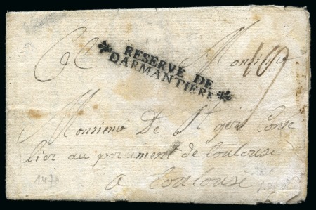 Stamp of France 1749, Marque d'Armée "RESERVE DE DARMANTIERE" très