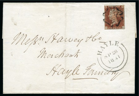 1840 1d Red pl.11 SC (from the black plate), on cover from Redruth
