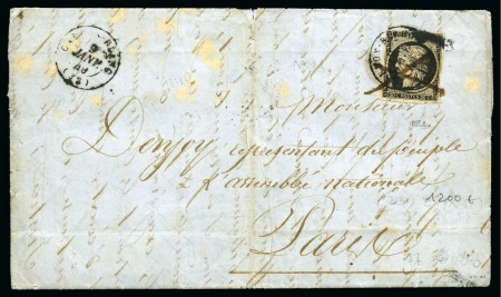 Stamp of France 09.01.1849 20c noir sur lettre du 9 janvier 1849 avec oblitération plume et cachet