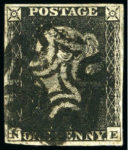 1840 1d Black (1) and 1d Red pl.11 (20) selection from row N