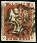 1840 1d Black OB with fine to very good margins, crisp black MC, with matching 1d red