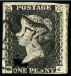 1840 1d Black (2) and 1d Red pl.11 (22) selection from row O