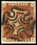 1840 1d Red pl.11 selection from row Q (29)