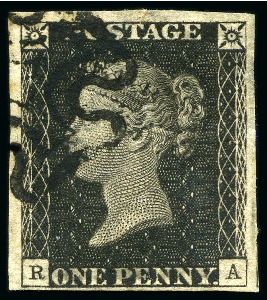 1840 1d Black (1) and 1d Red (18 plus pair) pl.11 selection from row R