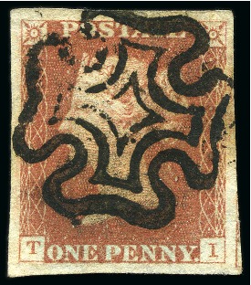 1840 1d Red pl.11 selection from row T (28)