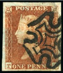 1840 1d Red pl.11 selection from row T (28)