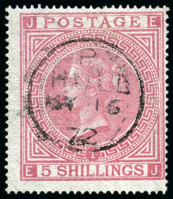 1867-83 Wmk MC 5s rose pl.1 with Hull cds, very fine