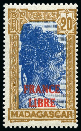 Stamp of Colonies françaises » Madagascar (Poste française) 1942 Yv. 255A, neuf sans ch., TB, signé, valeur rare de la série