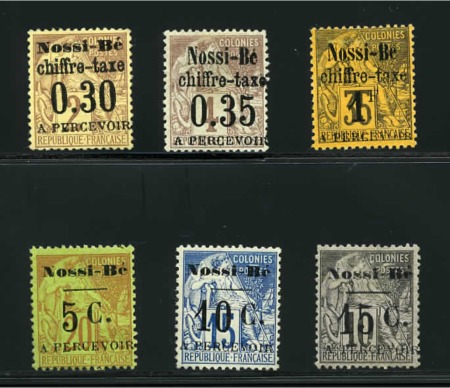 Stamp of Colonies françaises » Nossi-Bé 1891, Les 6 timbres taxes Yv. 1 à 6, neuf sans gomme
