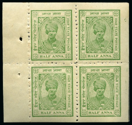 1932-43 1/2a pale yellow-green on thick paper, mint nh booklet pane of four