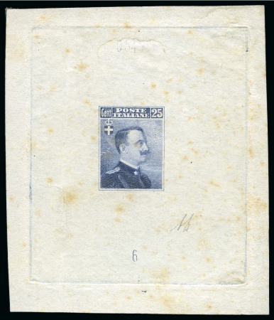 Stamp of Italy 1906 Victoria Emanuele II 25c die proof in colour of the 15c grey-black, some tone spots, scarce