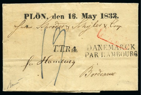 1833 Cover to France with rare linear "PLÖN, des 16.