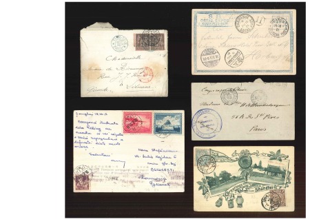 1890-1930, 5 lettres dont 2 carte en franchise, une