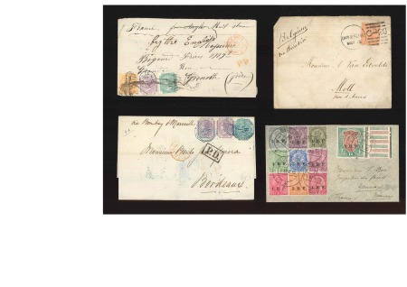 1868-1915, British INDIA : 4 covers incl. 3-coulour franking, etc., fine to very fine