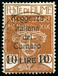 ITALY - FIUME 1920 Carnaro 1L on 25C & 10L on 20C