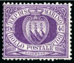 SAN MARINO 1877 25C lacca in pair, 30C orange-brown, 40C lilac,